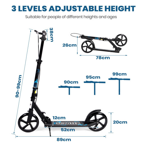Kick Scooter, 2-Wheel Foldable Adult Scooter with Adjustable 2