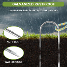 Graxury 12inch Heavy Duty Trampoline Tents Anchor Ground Pegs - Galvanized Steel Rust-Proof U Hook Rebar Stakes Fit Camp Garden Shed Swings with Chis