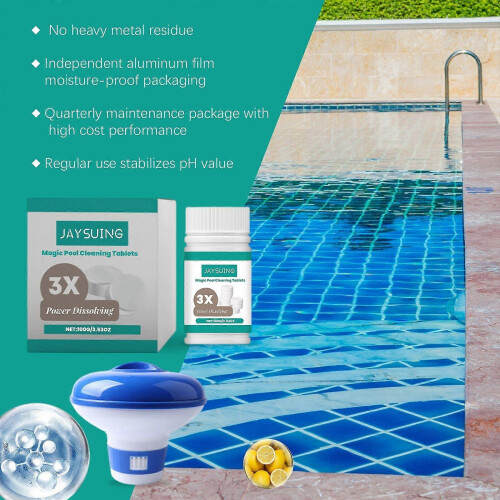 Jaysuing Pool Cleaning Tablets, Fast Dissolving Cleaner for Home Pool Scale Odor Removal 2