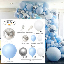 (191PCS) Kit de guirlande de ballons sur le thème des ballons bleus pour décoration de mariage, d'anniversaire et de fête