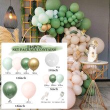 (148pcs Green Set) Ensemble de ballons vert olive rétro pour décoration de fête d'anniversaire