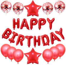(Red) Kit de ballons « Joyeux anniversaire » en latex, aluminium, confettis et paillettes pour décoration de fête d'enfants