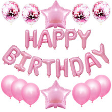 (Pink) Kit de ballons « Joyeux anniversaire » en latex, aluminium, confettis et paillettes pour décoration de fête d'enfants