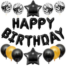(Black Gold) Kit de ballons « Joyeux anniversaire » en latex, aluminium, confettis et paillettes pour décoration de fête d'enfants