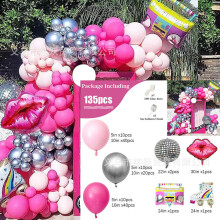 (228 Barbie Disco) Kit d'arche de ballons rose Barbie pour décoration de fête d'anniversaire