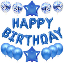 (Blue) Kit de ballons « Joyeux anniversaire » en latex, aluminium, confettis et paillettes pour décoration de fête d'enfants