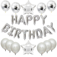 (Silver) Kit de ballons « Joyeux anniversaire » en latex, aluminium, confettis et paillettes pour décoration de fête d'enfants