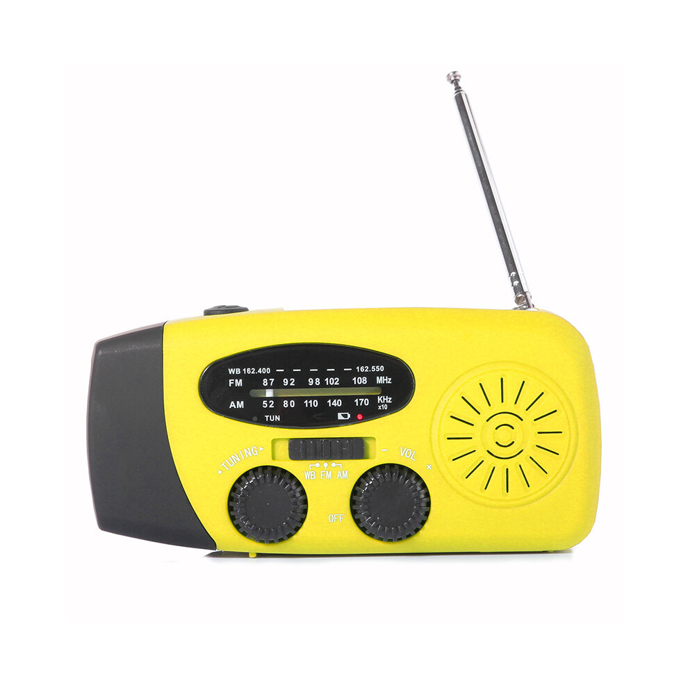 (Yellow) Hand-Crank Solar Emergency Radio Flashlight 1200Mah 3Led Weather Alert Survival Kit Yellow 4695330364784