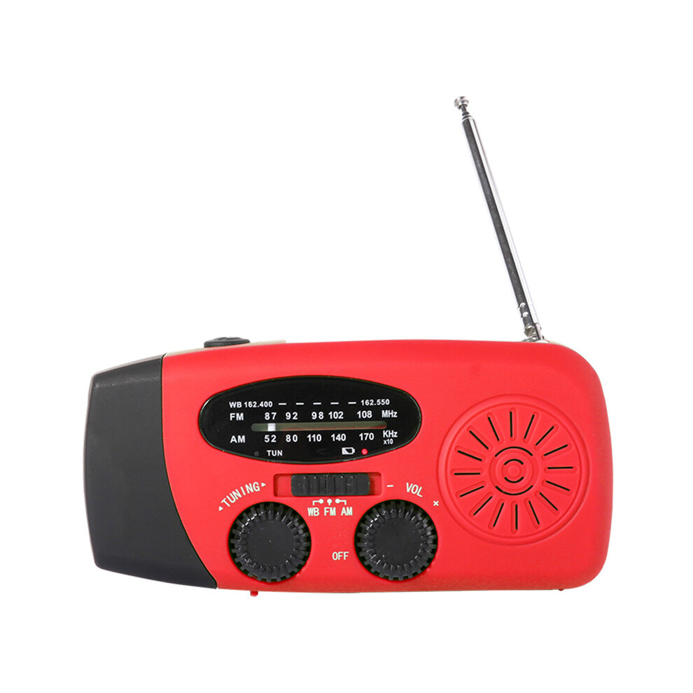 (Red) Hand-Crank Solar Emergency Radio Flashlight 1200Mah 3Led Weather Alert Survival Kit Red 4695330364746