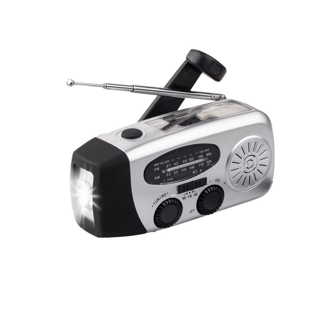 ( Gray) Emergency Noaa/Am/Fm Radio With 3Led Bright Flashlight Solar Hand-Cranked Disaster Survival Kit Silver/Gray 8274093240168