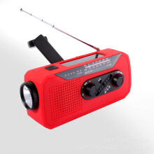 (Red) Zestaw przetrwania AM/FM/WB/SOS, awaryjny radioodbiornik solarny z korbką i ładowarką do telefonu