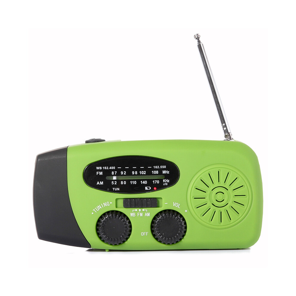 (Green) Hand-Crank Solar Emergency Radio Flashlight 1200Mah 3Led Weather Alert Survival Kit Green 4695330364753