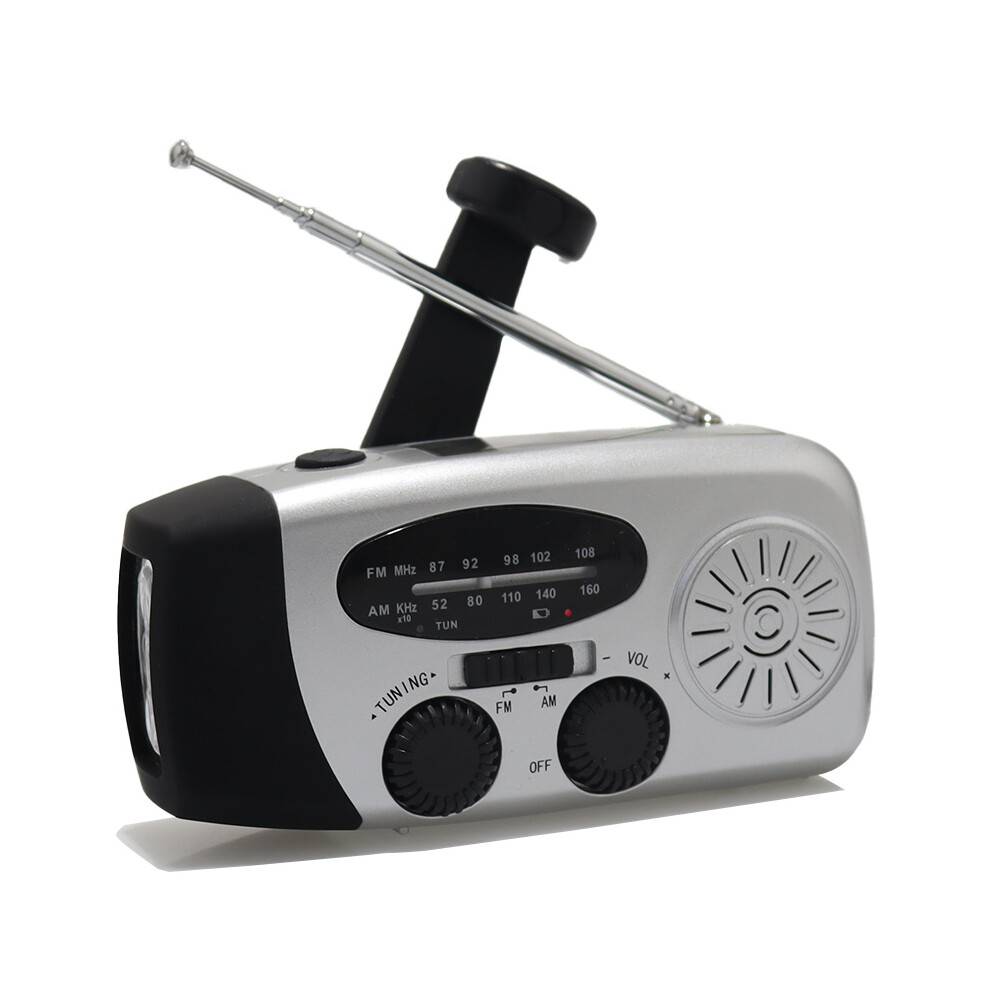 ( Gray) Hand-Crank Solar Emergency Radio Flashlight 1200Mah 3Led Weather Alert Survival Kit Silver/Gray 4695330364777