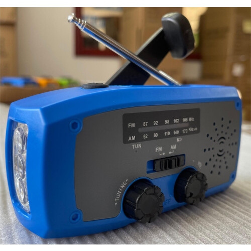 (Blue) Multi-functional Emergency Solar Hand Crank Radio Portable Power Generation Disaster Prevention Kit