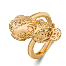 (Golden Color) Gold-Plated Copper Pixiu Ring, Sand Gold Mythical Beast Jewelry, Silver-Plated Open Pixiu Ring, Gold Wedding Band