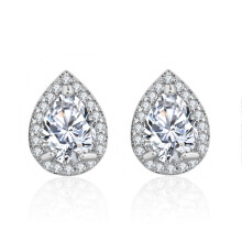 (Platinum Color) Luxury Inlaid Pear-Shaped Diamond Earrings, Creative Teardrop Diamond Drop Earrings