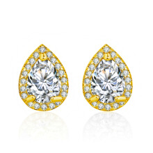 (Golden Color) Luxury Inlaid Pear-Shaped Diamond Earrings, Creative Teardrop Diamond Drop Earrings
