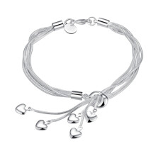 (Silver) Five Silver-Plated Heart Pendant Bracelets with Tai Chi Tassel Charm