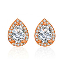 (Rose Gold) Luxury Inlaid Pear-Shaped Diamond Earrings, Creative Teardrop Diamond Drop Earrings
