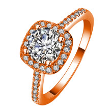 (Rose Gold, US Size 7) 18K White Gold Plated Eight Hearts Eight Arrows Diamond Square Round Engagement Ring