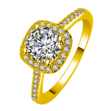 (Golden Color, US size 5) 18K White Gold Plated Eight Hearts Eight Arrows Diamond Square Round Engagement Ring