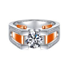 (Rose Gold Two-Tone, US Size 9) Rose Gold Two-Tone Punk Ring Imitation Moissanite Men's Mature Rough Personality Ring