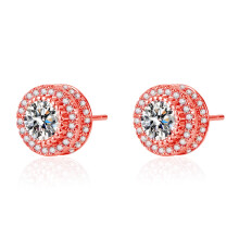 (Rose Gold) Micro-Paved Full Diamond Stud Earrings with Round 3A Zirconia Set