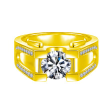 (Golden Color, US Size 7) Rose Gold Two-Tone Punk Ring Imitation Moissanite Men's Mature Rough Personality Ring