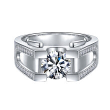 (Platinum Color, US Size 7) Rose Gold Two-Tone Punk Ring Imitation Moissanite Men's Mature Rough Personality Ring