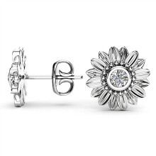 (Platinum Color) 14K Rose Gold Plated Natural Sunflower Diamond Stud Earrings Anniversary Gift