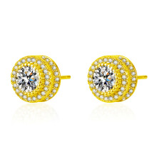 (Golden Color) Micro-Paved Full Diamond Stud Earrings with Round 3A Zirconia Set