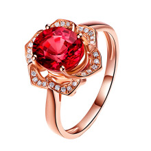 (US Size 9) 18K Rose Gold Plated Flower Ring – Colorful Natural Red Diamond Cluster Women's Ring