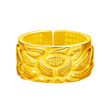 (Golden Color) Black Unisex Lotus Heart Sutra Vintage Floral Wide Silver Ring Jewelry