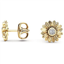 (Golden Color) 14K Rose Gold Plated Natural Sunflower Diamond Stud Earrings Anniversary Gift