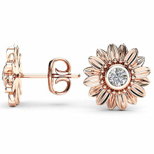 (Rose Gold) 14K Rose Gold Plated Natural Sunflower Diamond Stud Earrings Anniversary Gift