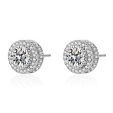 (Platinum Color) Micro-Paved Full Diamond Stud Earrings with Round 3A Zirconia Set