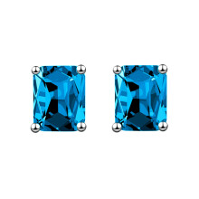 (Aquamarine Diamond, Platinum Color) Rectangular Emerald Green Diamond Stud Earrings 18K Rose Gold Plated Square Luxury Jewelry