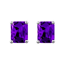 (Purple Diamond, Platinum Color) Rectangular Emerald Green Diamond Stud Earrings 18K Rose Gold Plated Square Luxury Jewelry