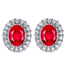 (Red Diamond, C) 6-Carat Imitation Natural Tanzanite, Emerald & Red Diamond Inlaid Colorful Gemstone Stud Earrings