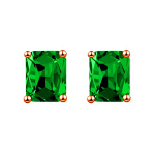 (Green diamond., Rose Gold) Rectangular Emerald Green Diamond Stud Earrings 18K Rose Gold Plated Square Luxury Jewelry