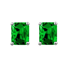 (Green diamond., Platinum Color) Rectangular Emerald Green Diamond Stud Earrings 18K Rose Gold Plated Square Luxury Jewelry