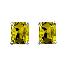 (Yellow diamond., Platinum Color) Rectangular Emerald Green Diamond Stud Earrings 18K Rose Gold Plated Square Luxury Jewelry