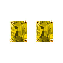(Yellow Diamond, Golden Color) Rectangular Emerald Green Diamond Stud Earrings 18K Rose Gold Plated Square Luxury Jewelry