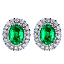 (Green Diamond, B) 6-Carat Imitation Natural Tanzanite, Emerald & Red Diamond Inlaid Colorful Gemstone Stud Earrings
