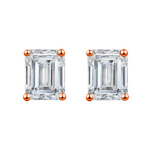 (White Diamond, Rose Gold) Rectangular Emerald Green Diamond Stud Earrings 18K Rose Gold Plated Square Luxury Jewelry