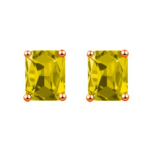 (Yellow diamond., Rose Gold) Rectangular Emerald Green Diamond Stud Earrings 18K Rose Gold Plated Square Luxury Jewelry
