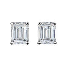 (White Diamond, Platinum Color) Rectangular Emerald Green Diamond Stud Earrings 18K Rose Gold Plated Square Luxury Jewelry