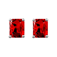 (Red diamond., Platinum Color) Rectangular Emerald Green Diamond Stud Earrings 18K Rose Gold Plated Square Luxury Jewelry