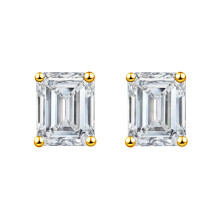 (White Diamond, Golden Color) Rectangular Emerald Green Diamond Stud Earrings 18K Rose Gold Plated Square Luxury Jewelry