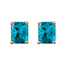 (Aquamarine Diamond, Rose Gold) Rectangular Emerald Green Diamond Stud Earrings 18K Rose Gold Plated Square Luxury Jewelry